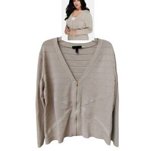 Lane Bryant Gold Sparkle Metallic Front Zip Cardigan Size 22-24 Nylon/Rayon 2XL